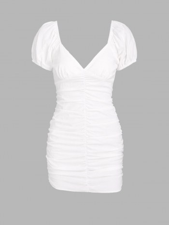 Ruched Puff Sleeve Bodycon Dress