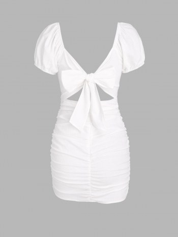 Ruched Puff Sleeve Bodycon Dress