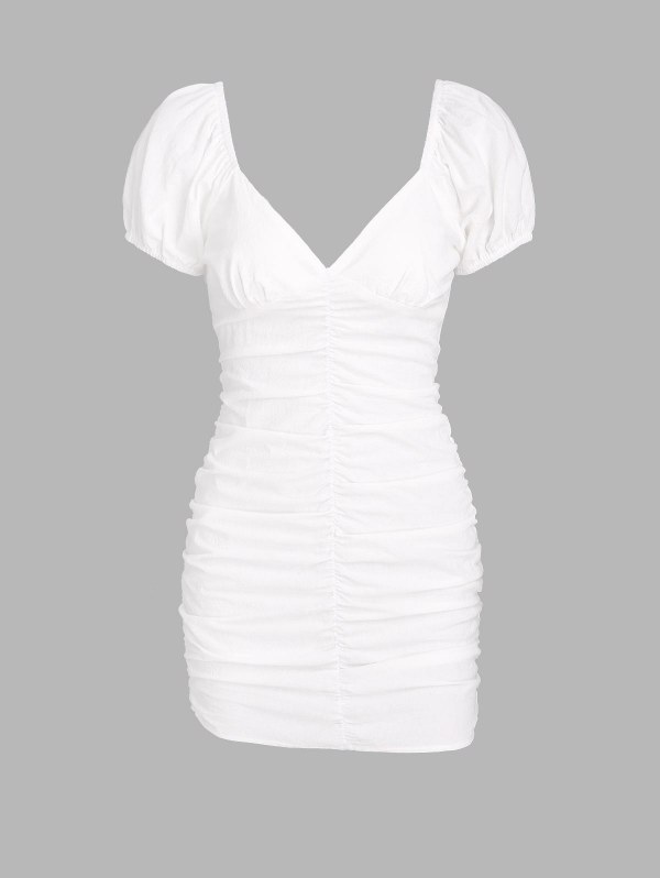Ruched Puff Sleeve Bodycon Dress