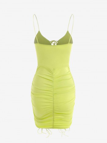 Ruffle Lace Up Cinched Slinky Dress