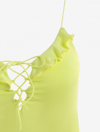 Ruffle Lace Up Cinched Slinky Dress