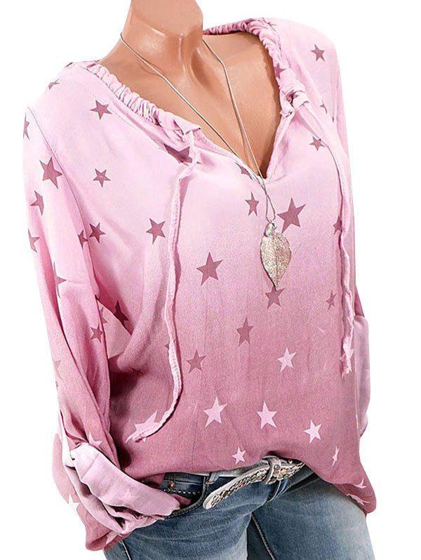 Ruffled Ombre Star Print Tie Blouse