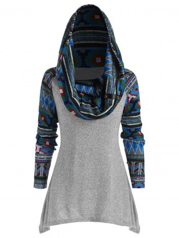 Seamless Geometric Pattern Cowl Neck Longline Knitwear