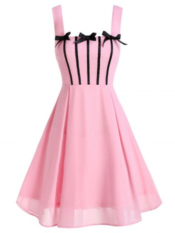 Sleeveless Bow Detail Flare Chiffon Dress