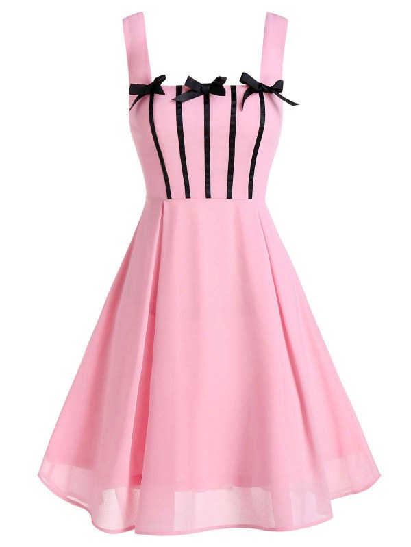 Sleeveless Bow Detail Flare Chiffon Dress
