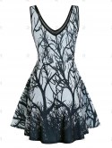 Sleeveless Tree Print Lace-up Mini Dress