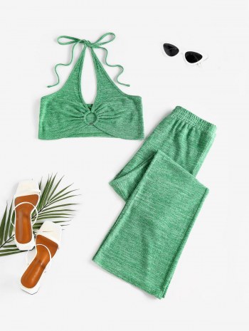 Space Dye Ring Halter Top And Pants Set