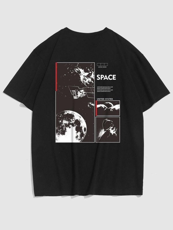 Space Planet Graphic Print Casual T-shirt