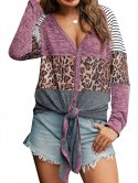 Striped Leopard Heathered Self-tie Knitwear