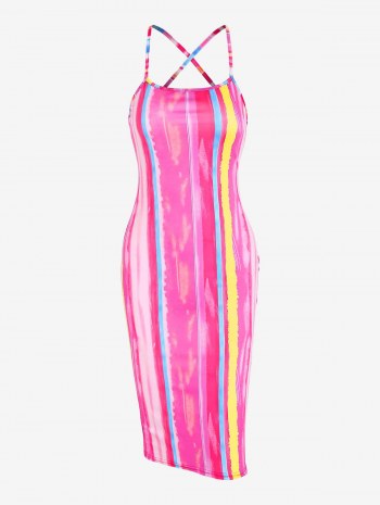 Striped Tie Dye Criss Cross Bodycon Dress
