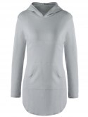 Stylish Hooded Long Sleeve Solid Color Pocket Design T-shirt For Women