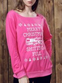 Stylish Long Sleeve Skew Neck Letter Pattern Women's Christmas Sweatshirt
