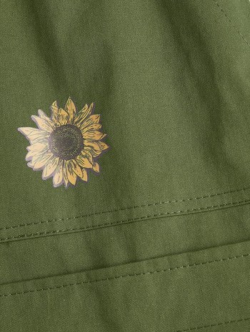 Sunflower Print Pocket Drawstring Wide Leg Shorts