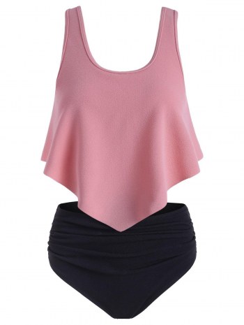 Textured Flounce Ruched Tankini Swimsuit