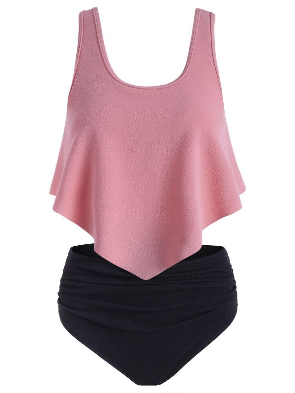 Textured Flounce Ruched Tankini Swimsuit