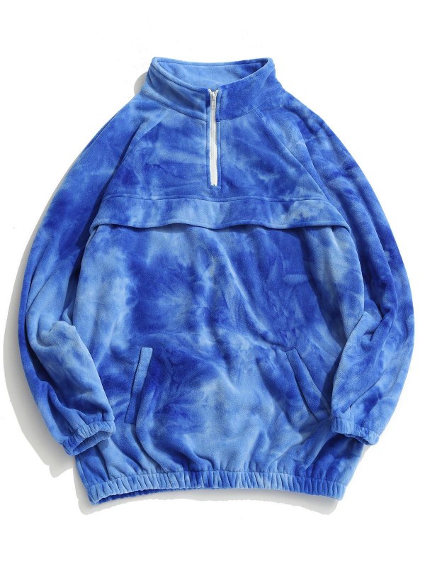 Tie Dye Half Zipper Raglan Sleeve Fleece Sweatshirt