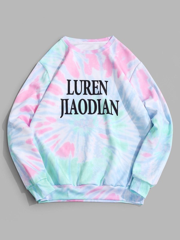 Tie Dye Letter Print Pullover Sweatshirt