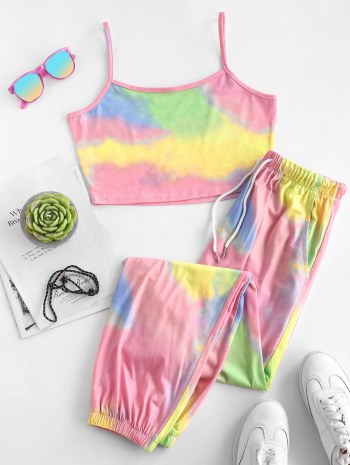 Tie Dye Pocket Drawstring Jogger Pants Set