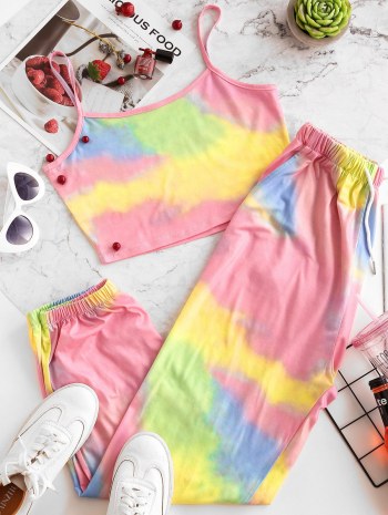 Tie Dye Pocket Drawstring Jogger Pants Set