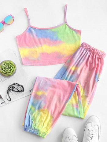 Tie Dye Pocket Drawstring Jogger Pants Set