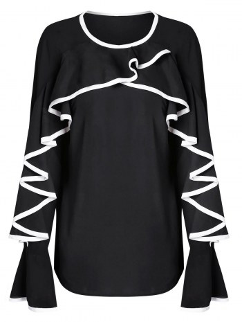 Two Tone Flounce Flare Sleeve Blouse