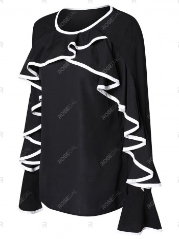 Two Tone Flounce Flare Sleeve Blouse