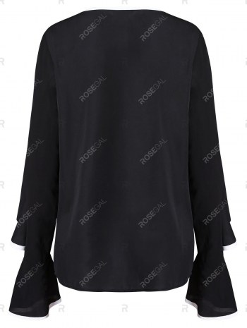 Two Tone Flounce Flare Sleeve Blouse