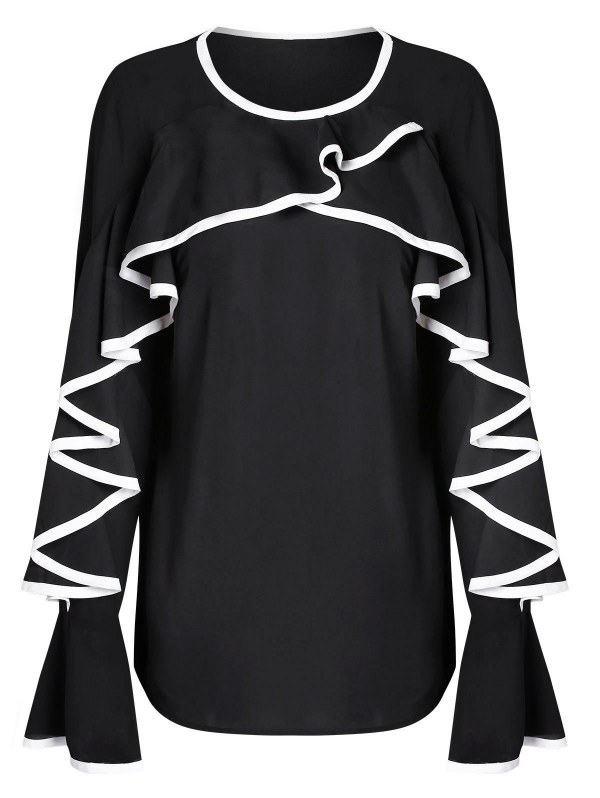Two Tone Flounce Flare Sleeve Blouse