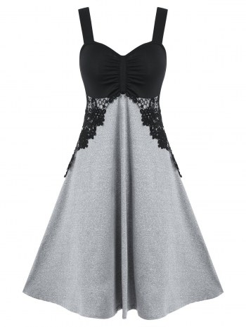 Two Tone Lace Insert Cami A Line Dress