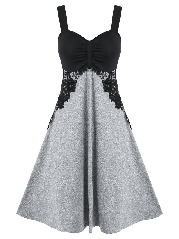 Two Tone Lace Insert Cami A Line Dress