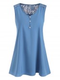 V Neck Lace Panel Silky Side Slit Tunic Top