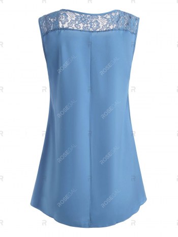 V Neck Lace Panel Silky Side Slit Tunic Top