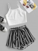 Waist Tie Striped Two Piece Set