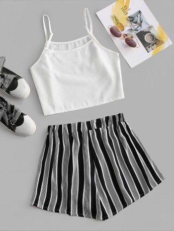 Waist Tie Striped Two Piece Set