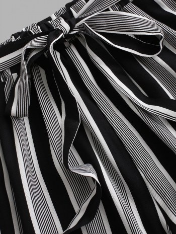 Waist Tie Striped Two Piece Set